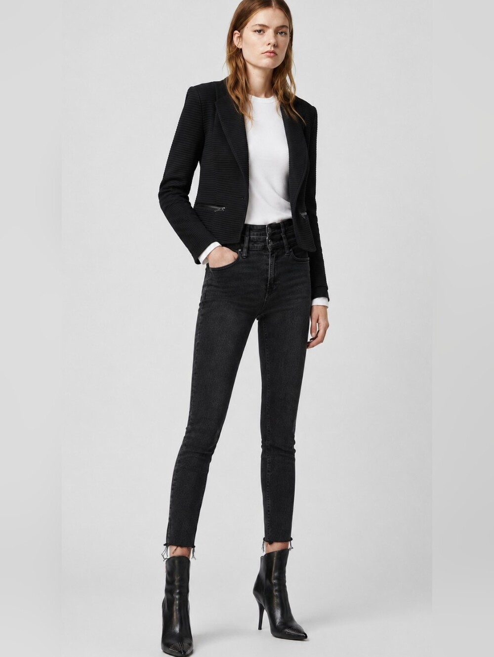 Imperial Black Ribbed Moto Blazer Zip Pocket Jacket S